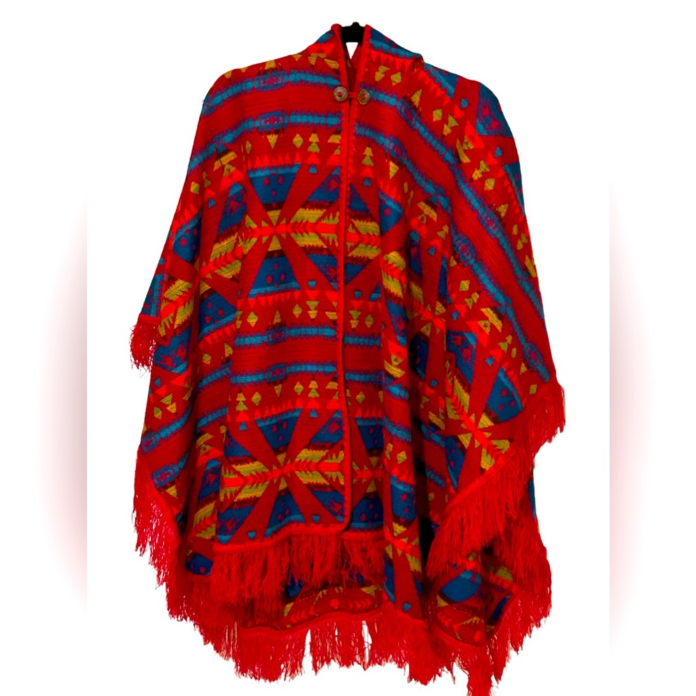 Womens Shaw Western Aztec Hooded Fringe Cape